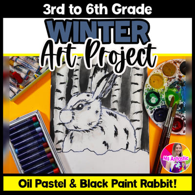 Winter Art Lesson Rabbit Birch Trees Winter Art Project Winter Art Activity