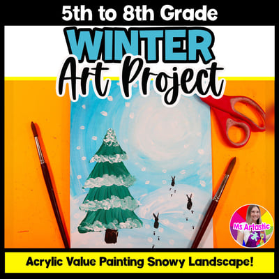 Winter Art Lesson for Landscape Painting Art Project Winter Art Activity Snow