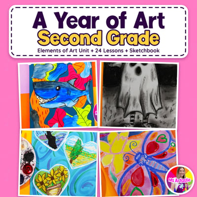 A Year of Art Second Grade Bundle Elements of Art Unit and 24 Art Lessons