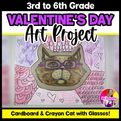 Valentines Day Art Lesson Cat Valentines Art Project Activity Vday Art Lesson