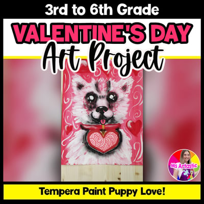 Valentines Day Art Project Puppy Painting Valentines Art Lesson Activity