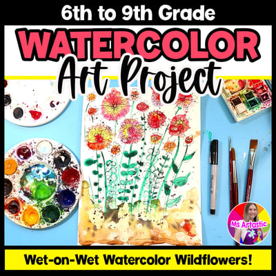 Art Lesson Watercolor Wildflowers Art Project Middle School Painting Artwork