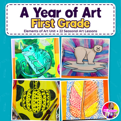 A Year of Art First Grade Bundle Elements of Art Unit and 22 Art Lessons