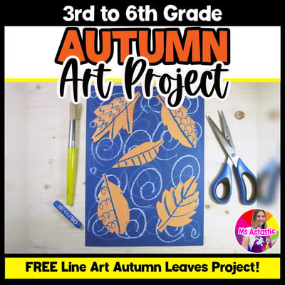 Autumn Art Project Line Leaf Art Lesson FREEBIE for Teachers Homeschool