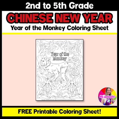 FREE Chinese New Year Coloring Sheet,Year of The Monkey