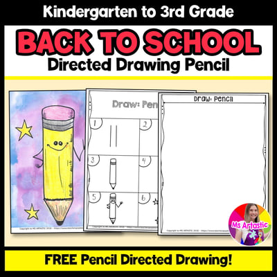 Back to School Directed Drawing FREEBIE Free Pencil Drawing Pencil Art Less