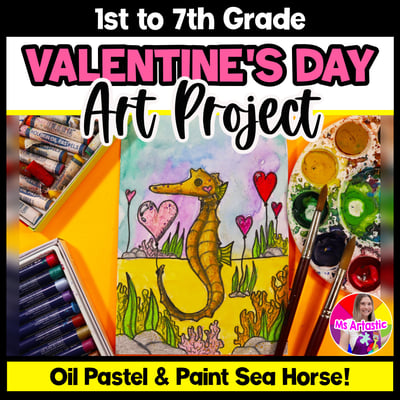 Valentines Art Lesson Valentines Sea Horse Valentines Heart Art Project VDay Art