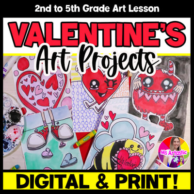 Valentines Day Art Projects Digital and Print Valentine Art Lessons Sub Plans