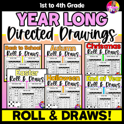 Year Long Directed Drawings Roll and Draw Art Activities Drawing Art Games