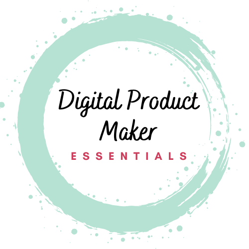 logo with green circle and text digital product maker essentials