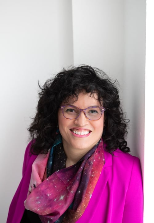 Danielle Williams' author photo in magenta blazer