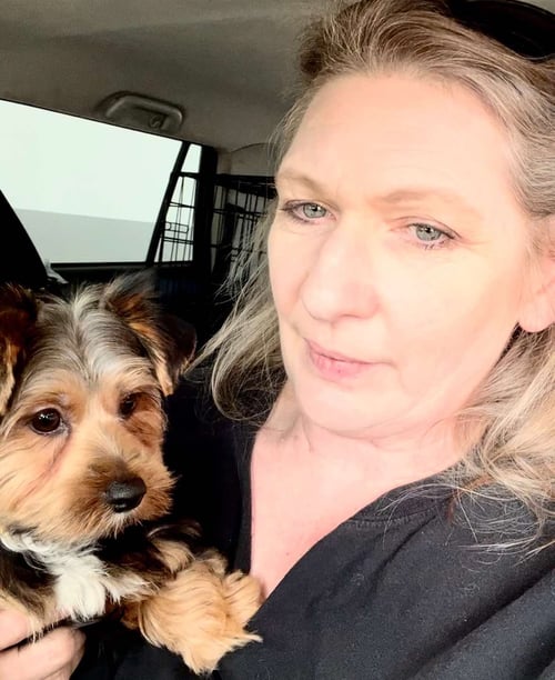 Becky Rooke Certified Animal Behavior Consultant with Bean her yorkie puppy