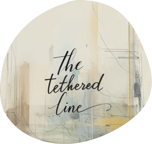 Logo for The Tethered Line store where we offer art with something to say, writing prompts, gifts and more