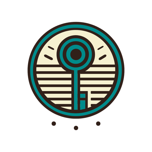 Unlock the Essence circular logo featuring a key symbol, teal accents, and minimalist line design.