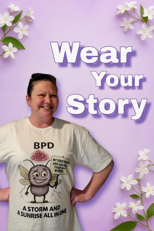 Storm Mosquitos Apparel founder wearing mental health awareness t-shirt with Tempest BPD