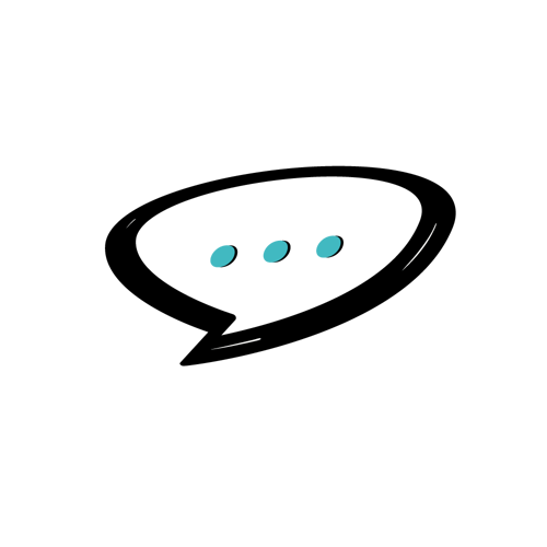 Zwart pictogram van een tekstballon met drie turquoise stippen, het beeldmerk van Spraakuhloos.
