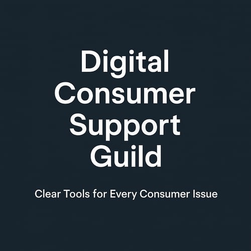 Digital Consumer Support Guild banner displaying the brand name and tagline “Clear Tools for Every Consumer Issue,” used for consumer support and financial dispute templates.