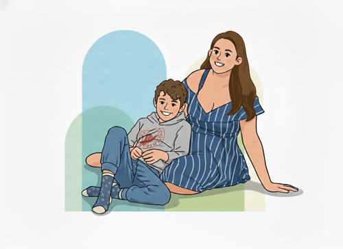 Sarah Cooper (Introverting with oils) and her son