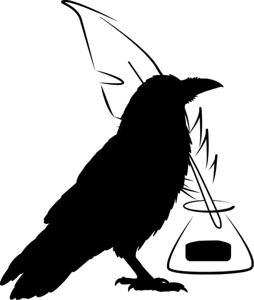 Crow with inkwell and feather quill