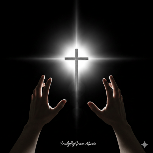 Hands raised toward the cross