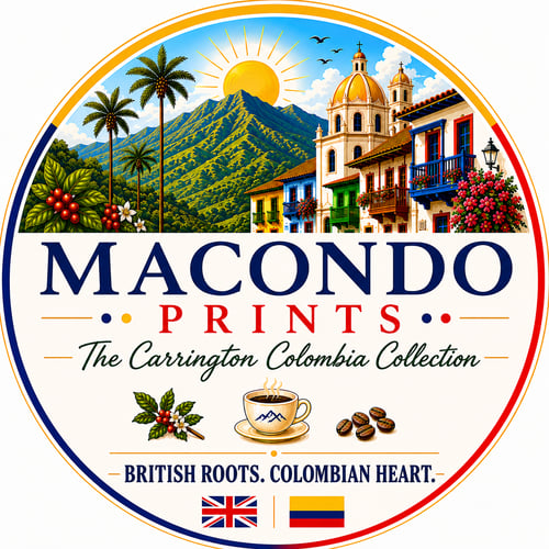 Macondo Prints logo – Colombian wall art digital downloads by The Carrington Colombia Collection
