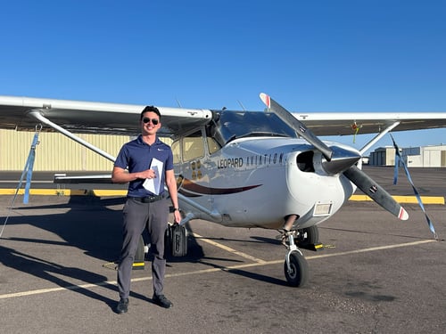 flight instructor in front of airplane