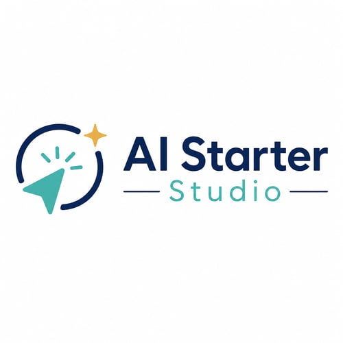 AI Starter Studio logo for a digital product shop offering practical AI kits and workbooks for beginners.