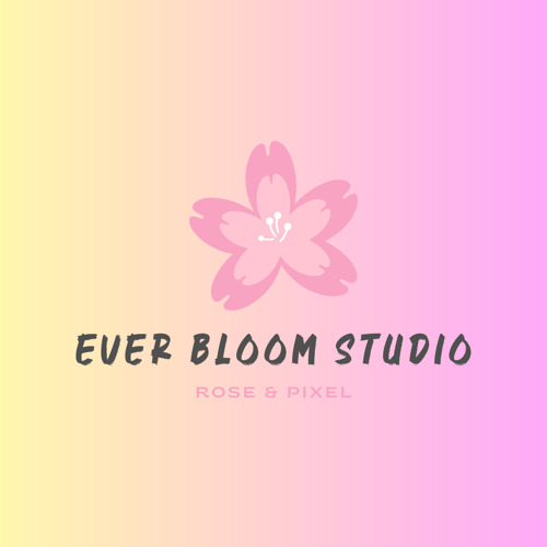 Ever Bloom Studio logo featuring an elegant floral design with a soft, minimalist aesthetic. A beautiful digital shop brand image representing creativity, organization, printable templates, digital planners, and thoughtfully designed resources.