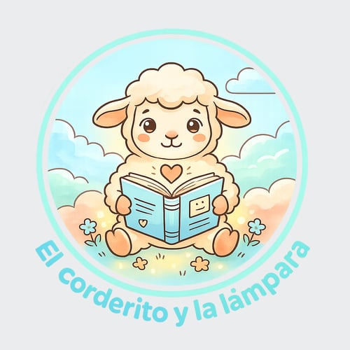 Logo de O Cordeirinho e a Lâmpada, ovelhinha lendo a Bíblia, editora de livros cristãos para colorir Parábolas de Hoje