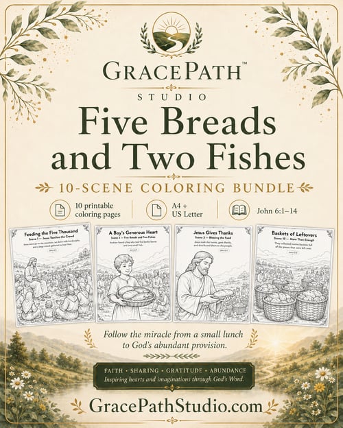 Five Breads and Two Fishes 10-scene coloring bundle cover