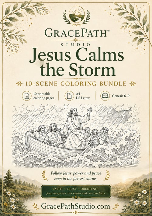 Jesus Calms the Storm 10-scene coloring bundle cover