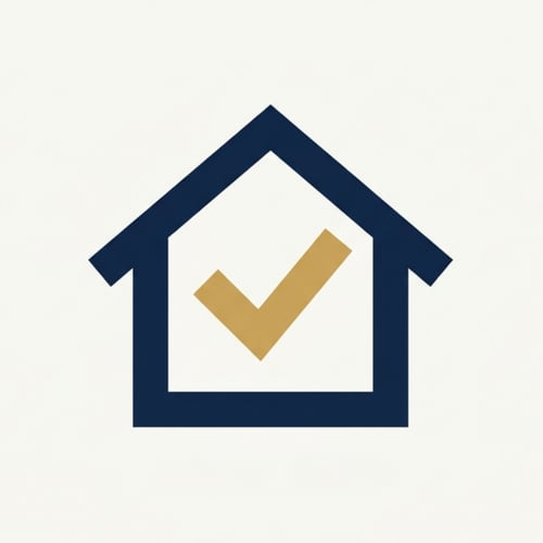 STR Host Systems logo featuring a navy house outline with a gold checkmark