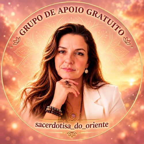 Retrato de Sheila Fernandes, Sacerdotisa do Oriente, em rosa e dourado.