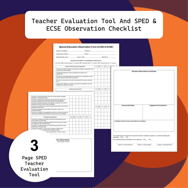 Special Education Student Teacher Observation Form: CCSE/ECSE Evaluation Tool