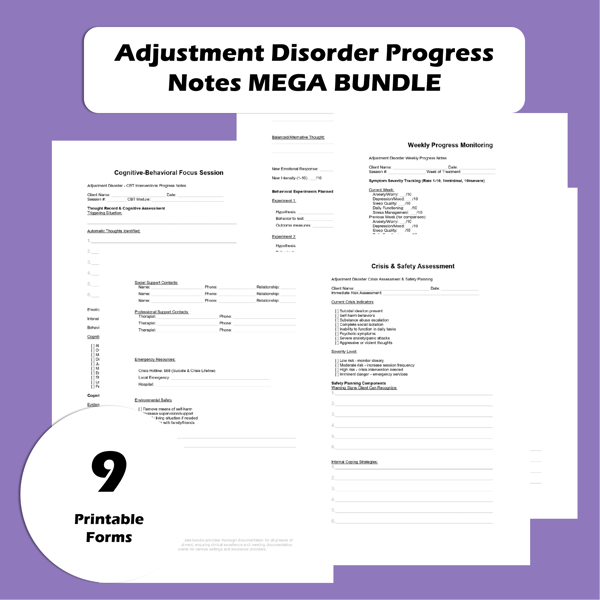 Adjustment Disorder Progress Notes: Therapist Documentation Templates