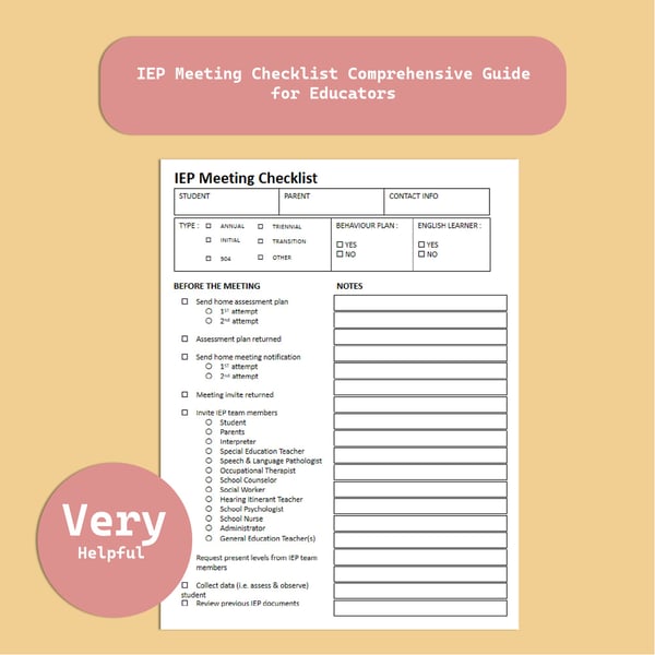 IEP Meeting Checklist: Editable Prep Form for Case Managers