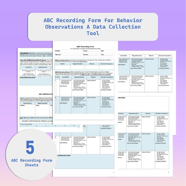 ABC Behavior Recording Form: FBA Antecedent-Behavior-Consequence Data Sheet