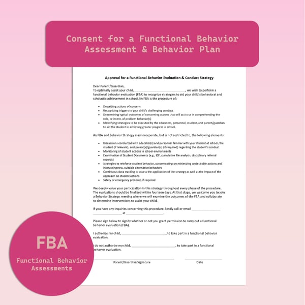 FBA Parent Consent Form: Functional Behavior Assessment Permission Letter