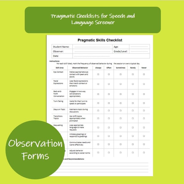 Pragmatic Skills Checklist: Social Communication Screener for Speech Therapy