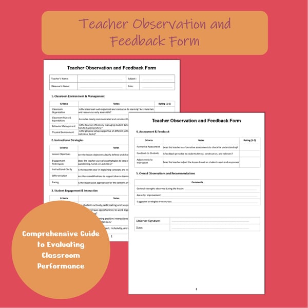Teacher Observation Feedback Form: Classroom Walkthrough Rubric for Coaches
