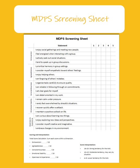Big Five Personality Self-Assessment: MDPS Screening Sheet for Counseling