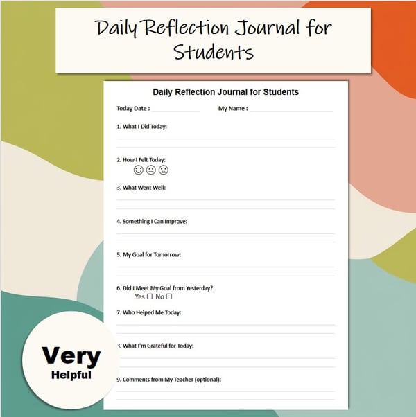 Daily Reflection Journal for Students: SEL Check-In & Goal Setting Sheet