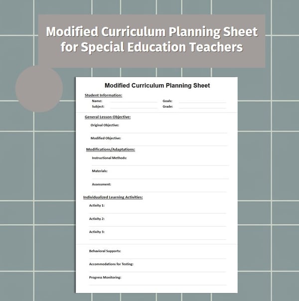 Modified Curriculum Planning Sheet: Special Education Lesson Adaptations