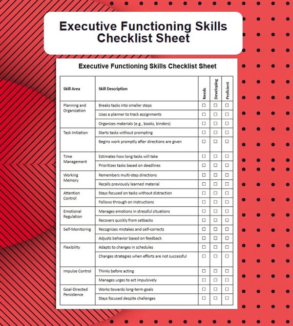 Executive Functioning Checklist: Student Skills Rating Scale for IEP Goals