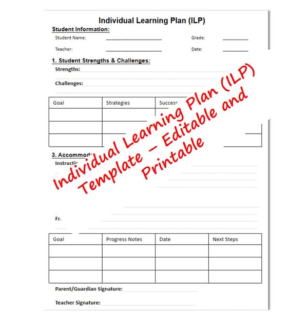 Individual Learning Plan (ILP) Template: Editable Goals & Progress Tracker