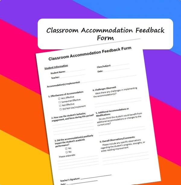 Classroom Accommodation Feedback Form IEP 504 Effectiveness Tracker