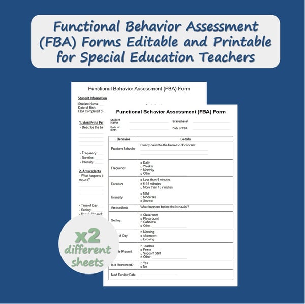 FBA Form Editable Functional Behavior Assessment for Special Education