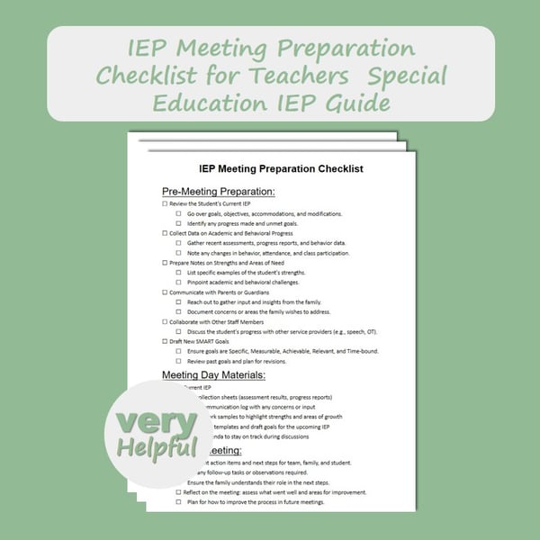 IEP Meeting Prep Checklist Before During After Guide for Special Ed
