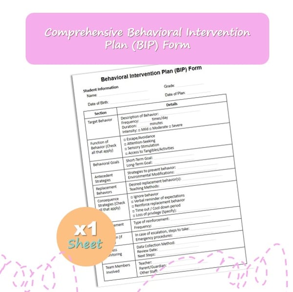 Comprehensive BIP Form: Function-Based Behavior Intervention Plan Template