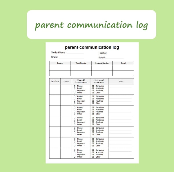 Parent Communication Log Student Contact Info and Call Log Template
